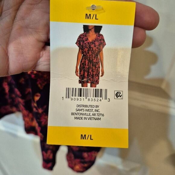 Lands' End Women's Purple/Navy/Red Modal Floral V-Neck Drawstring Swim Cover Up - Picture 14 of 15